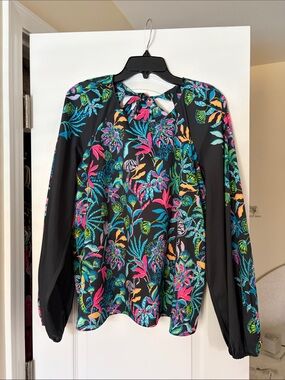 Lilly Pulitzer Black Multi Floral Keyhole Top